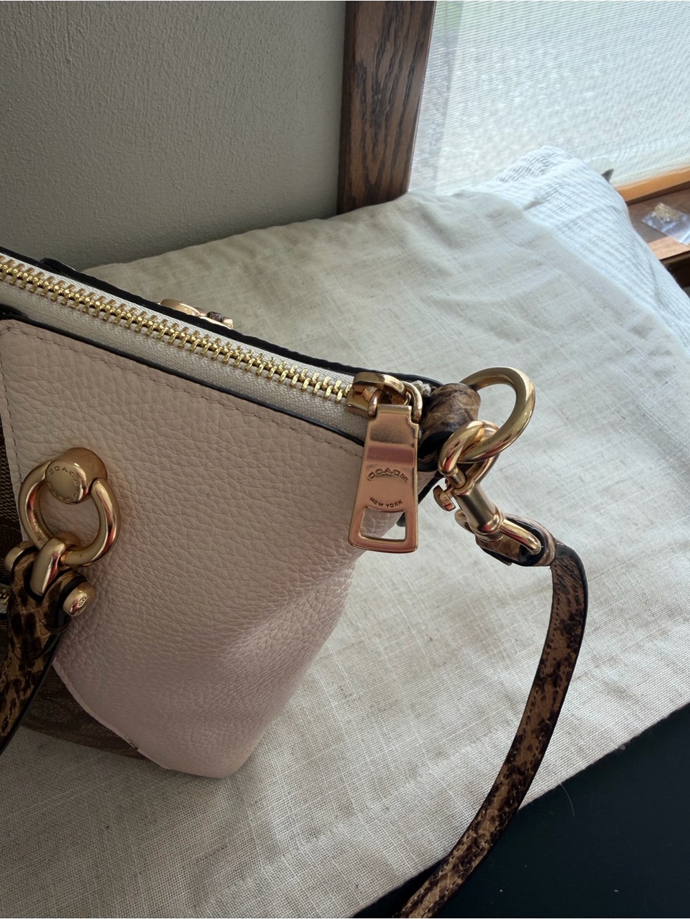 Coach Kacey White Snakeskin Satchel Crossbody Bag In Blocked Signature Canvas - Picture 11 of 15